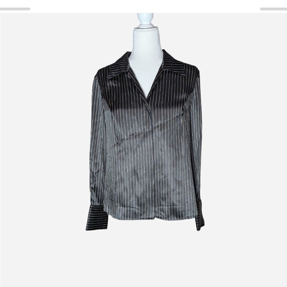Kate Hill Tops - Kate Hill Black and White Striped Dress Shirt
